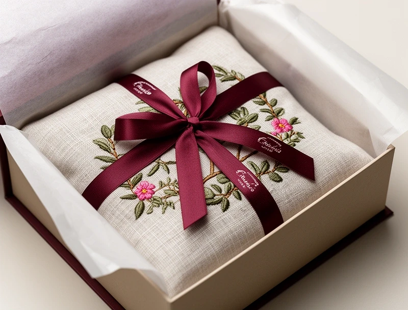 Eleganckie opakowanie prezentowe z wstążką przy zamówieniu haftu